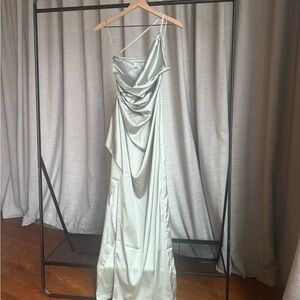 Asymmetrical Sage Green Evening Dress